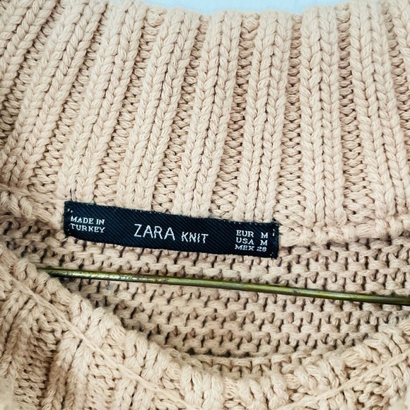 Zara Mock Neck Knit Sweater Tan Camel Beige Size M Medium Cozy Fall Winter Chic - Picture 5 of 5